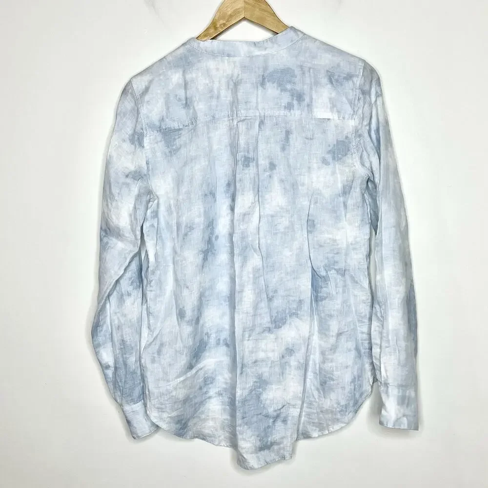 Gap Linen Tie Dye Shirt Blue Womens XS Watercolor Pastel Coastal Beach